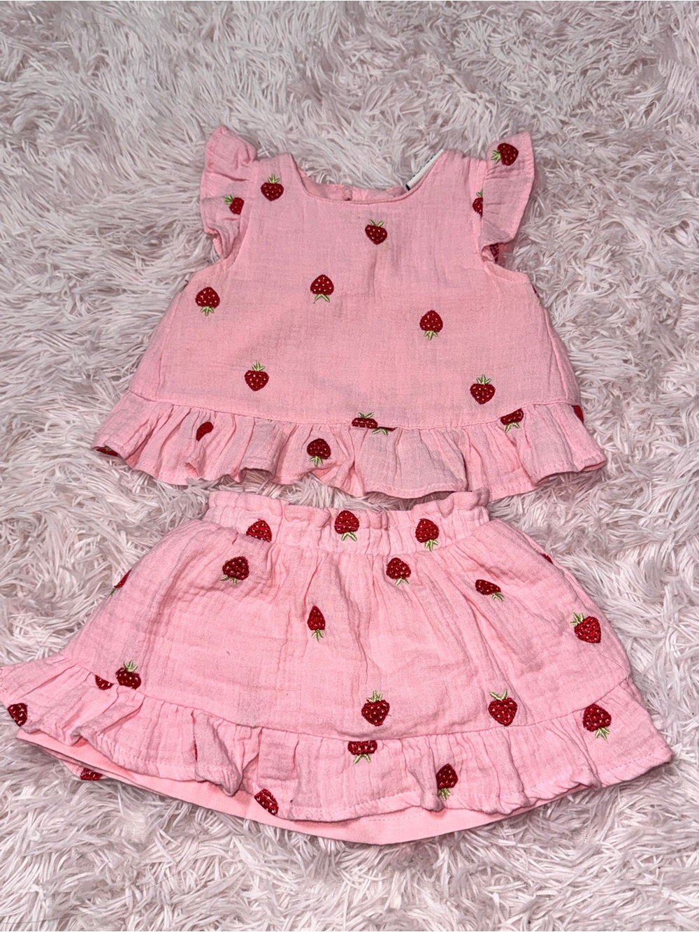 Pink Strawberry Ruffle Kids Matching Set